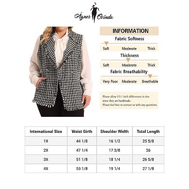 Plus Size Vest For Women Plaid Button Open Front V Neck Sleeveless Blazer Jacket Outwear