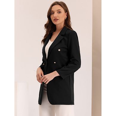 Women's Casual Notched Lapel Buttoned Long Sleeves Work Blazer Jacket