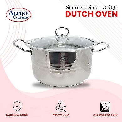 Alpine Cuisine Stainless Steel Dutch Oven With Lid 3.5 Quart & Easy Cool Handle