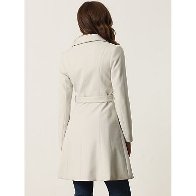 Double Breasted Winter Coat For Women Flat Collar Belted Pockets