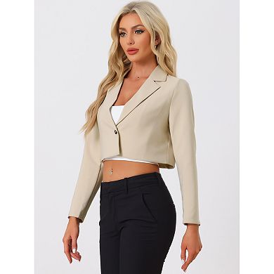 Women's Long Sleeve Open Front Notched Lapel Business Cropped Blazer Jackets