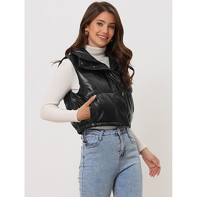 Women's Puffer Vest Lightweight Cropped Quilted Padded Zipper Up Sleeveless Jacket