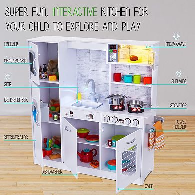 Lil' Jumbl Kids Kitchen Set, Toddlers Pretend Wooden Kitchen Playset