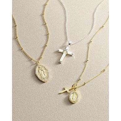 Gratitude & Grace 14k Gold Plated Crystal Cross & Virgin Mary Pendant Necklace