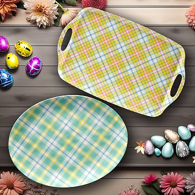 Certified International Easter Morning Plaid Melamine Tray 2-piece Set