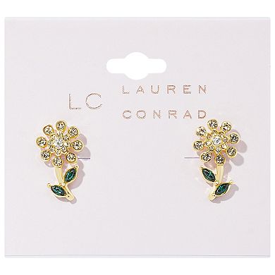LC Lauren Conrad Gold Tone Yellow Crystal Stone Flower Drop Earrings