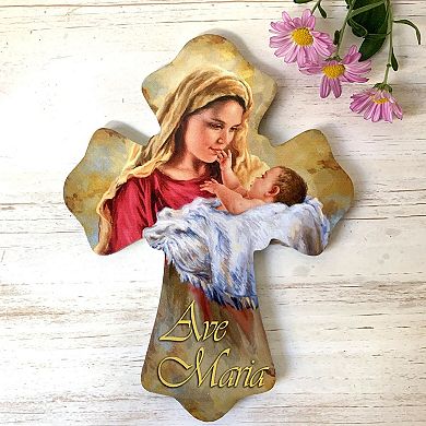8" Red and White 'Ave Maria' Religious Wall Cross