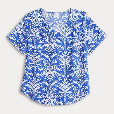 Women's Croft & Barrow Short Sleeve V-Neck Popover T-Shirt