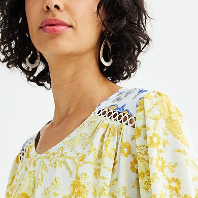 Women's Farmers Market V-Neck Printed Long Sleeve Blouse
