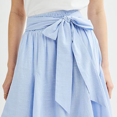 Women's Farmers Market Smocked Waist Pleated Skirt With Tie Front