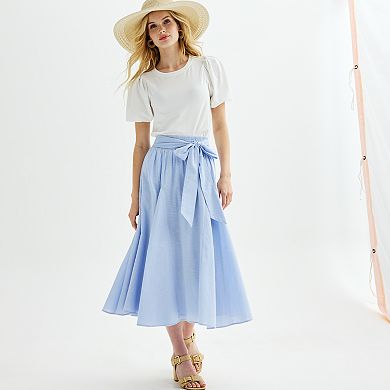 Women's Farmers Market Smocked Waist Pleated Skirt With Tie Front