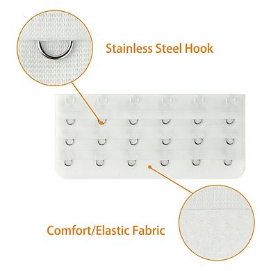 Women 3 Rows 6 Hooks Adjustable Brassiere Eye Tape Strap Extender 3 Pcs White