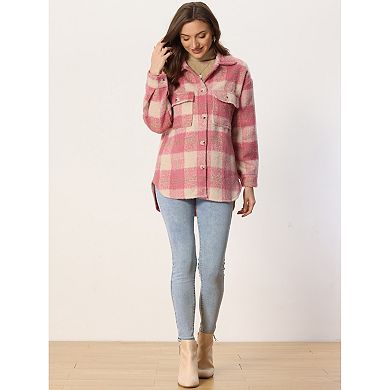 Women's Plaid Two Pockets Button Front Closure Jacket