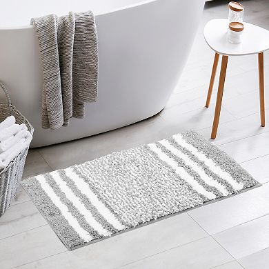 Extra Soft And Absorbent Microfiber Bath Rugs Fluffy Striped Non Slip Bathroom Floor Mat, 20" X 32"