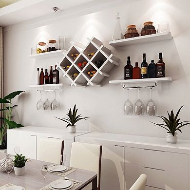 5 Piece Wall Mounted Wine Rack Set With Storage Shelves
