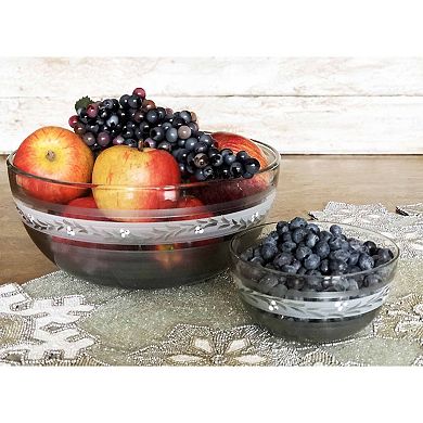 11" Clear Pewter Vine Hand Painted Multi-Purpose Glass Serving Bowl