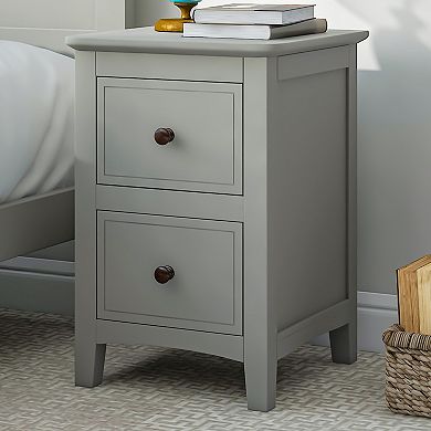 Merax Two Drawers Solid Wood Nightstand End Table