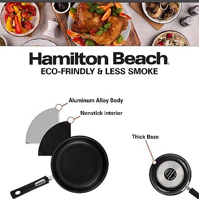 Hamilton Beach 10" Black Nonstick Fry Pan, Soft Handle, Flared Edge, Easy To Clean, Multipurpose