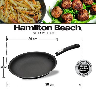 Hamilton Beach 10" Black Nonstick Fry Pan, Soft Handle, Flared Edge, Easy To Clean, Multipurpose