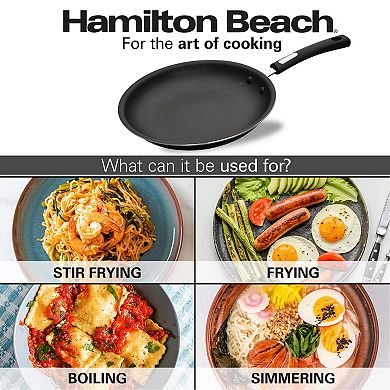 Hamilton Beach 10" Black Nonstick Fry Pan, Soft Handle, Flared Edge, Easy To Clean, Multipurpose