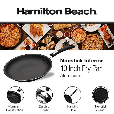 Hamilton Beach 10" Black Nonstick Fry Pan, Soft Handle, Flared Edge, Easy To Clean, Multipurpose