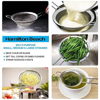 Hamilton Beach Mesh Strainer Stainless Steel Fine Mesh Sieve Set Of 3 Strainers For Baking Pasta