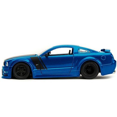 Diecast 2006 Ford Mustang GT Blue Metallic with Matt Black Hood and Stripes Series