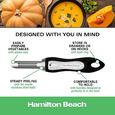 Hamilton Beach Peeler Stainless Steel 8in Soft Touch Handle, Carrots And Potatoes - Black
