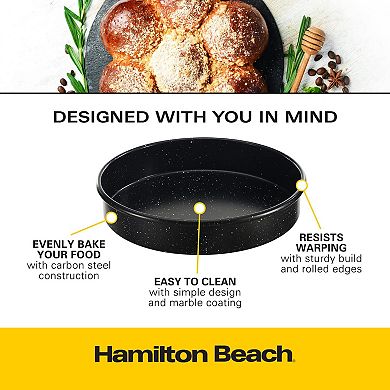 Hamilton Beach Nonstick Round Cake Pan, Carbon Steel, Marble Coating, Multipurpose Bakeware