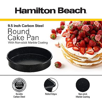 Hamilton Beach Nonstick Round Cake Pan, Carbon Steel, Marble Coating, Multipurpose Bakeware