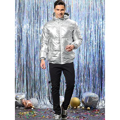 Men's Hoodie Metallic Puffer Full Zip Heavyweight Shiny Jackets