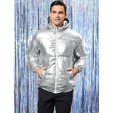 Men's Hoodie Metallic Puffer Full Zip Heavyweight Shiny Jackets