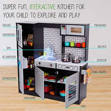 Lil' Jumbl Kids Kitchen Set, Toddlers Pretend Wooden Kitchen Playset