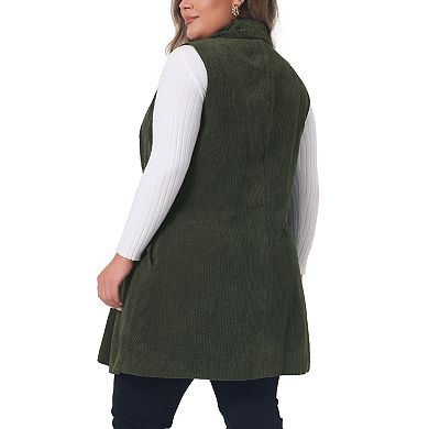 Plus Size Vest For Women Single Breasted Casual Sleeveless Pocket Outerwear Long Vest Jacket