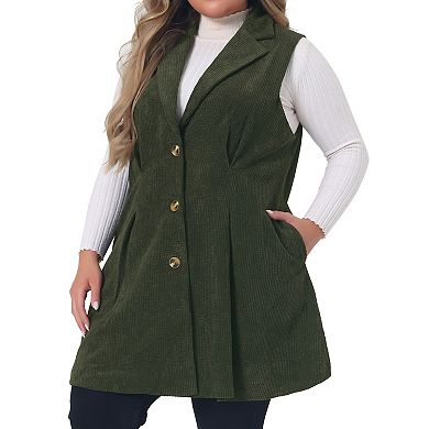 Plus Size Vest For Women Single Breasted Casual Sleeveless Pocket Outerwear Long Vest Jacket