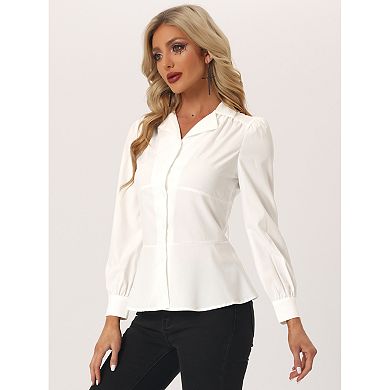 Long Sleeve Tops for Women V Neck Tie Back Shirts Casual Button Up Peplum Blouse