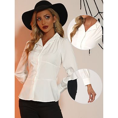 Long Sleeve Tops for Women V Neck Tie Back Shirts Casual Button Up Peplum Blouse