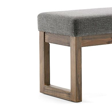 Modern Wood Frame Accent Bench Ottoman With Grey Upholstered Fabric Seat