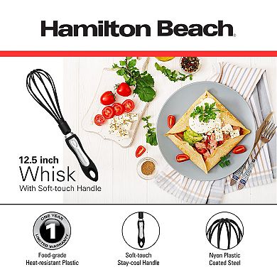 Hamilton Beach Whisk, Heat-resistant Premium Kitchen Nylon Whisk For Nonstick Cookware 12.5 In Black