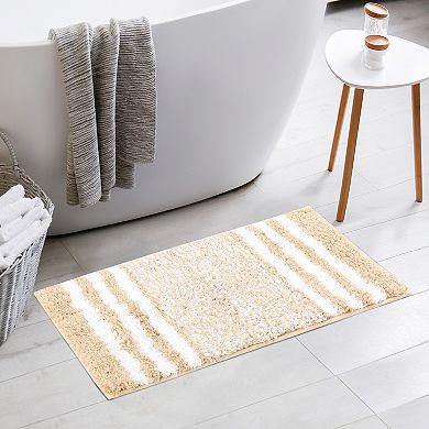 Extra Soft And Absorbent Microfiber Bath Rugs Fluffy Striped Non Slip Bathroom Floor Mat, 16" X 24"