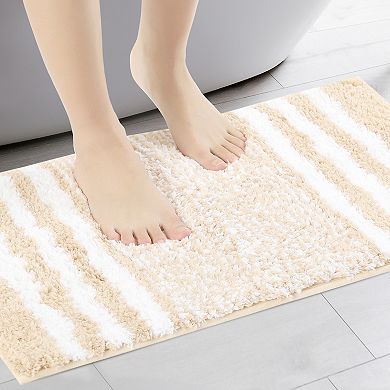 Extra Soft And Absorbent Microfiber Bath Rugs Fluffy Striped Non Slip Bathroom Floor Mat, 16" X 24"