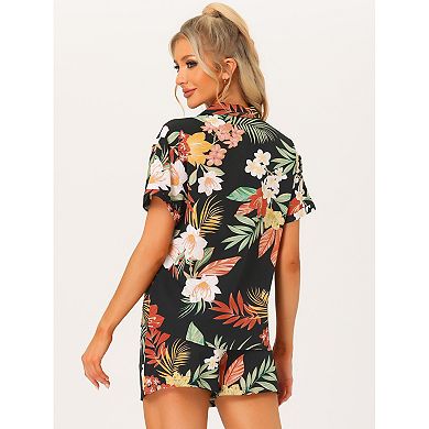 Women Hawaiian Shirt And Shorts Set Tropical Summer Button Down Sets