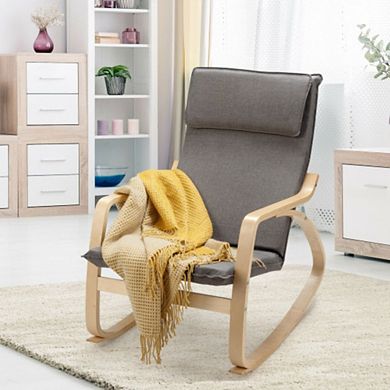 Stable Wooden Frame Leisure Rocking Chair With Removable Upholstered Cushion