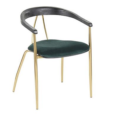 Vanessa Contemporary Chair in Gold Metal and Green Velvet with Black Wood Accent by LumiSource - Se