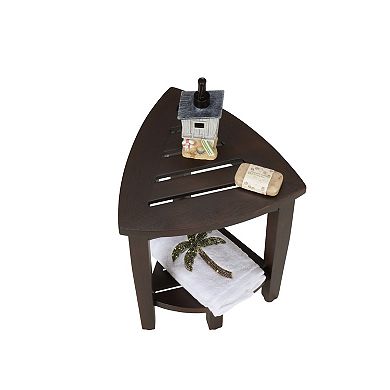 SnazzyCorner 16" Teak Wood Corner Shower Bench With Shelf