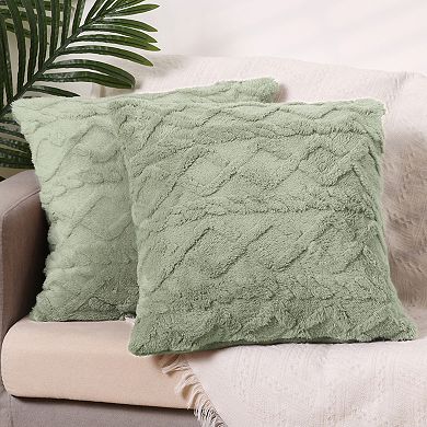 Short Plush Throw Solid Striped Soft Pillow Covers 2 Pcs 18" X 18"