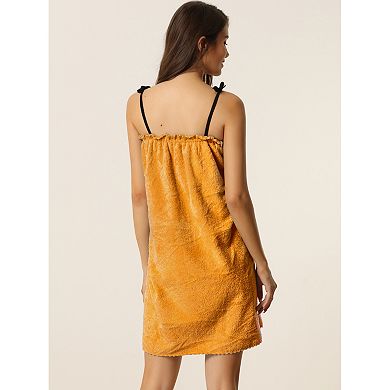 Womens Plush Fleece Shower Wrap Camisole Nightgowns Snap Closure Towel Wrap Bathrobe