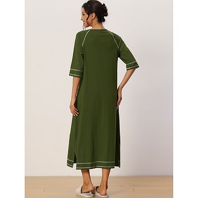 Women Zipper Robe Long Sleeve Loungewear Housecoat Midi Nightgown With Pockets