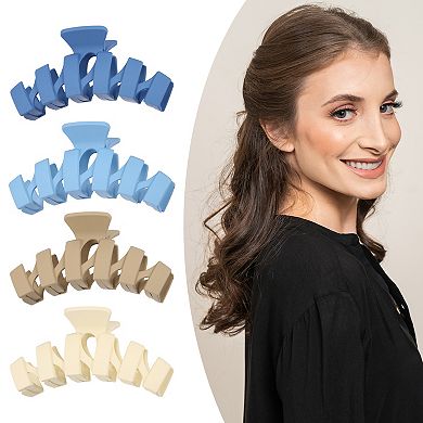 4 PCS Hair claw Wave Hair Clips for Women Dark Blue Light Blue Beige Brown