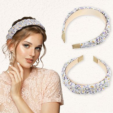 Floral Ruched Headbands Non-slip Pearl Hair Hoop Headbands For Women Purple